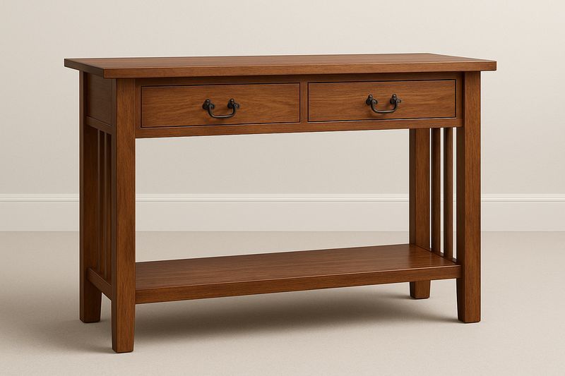 Mesa Consola Rectangular Madera Roble Marrón 120 cm Largo 40 cm Ancho 75 cm Alto 2 Cajones 1 Estante-Vitaaurorabelle