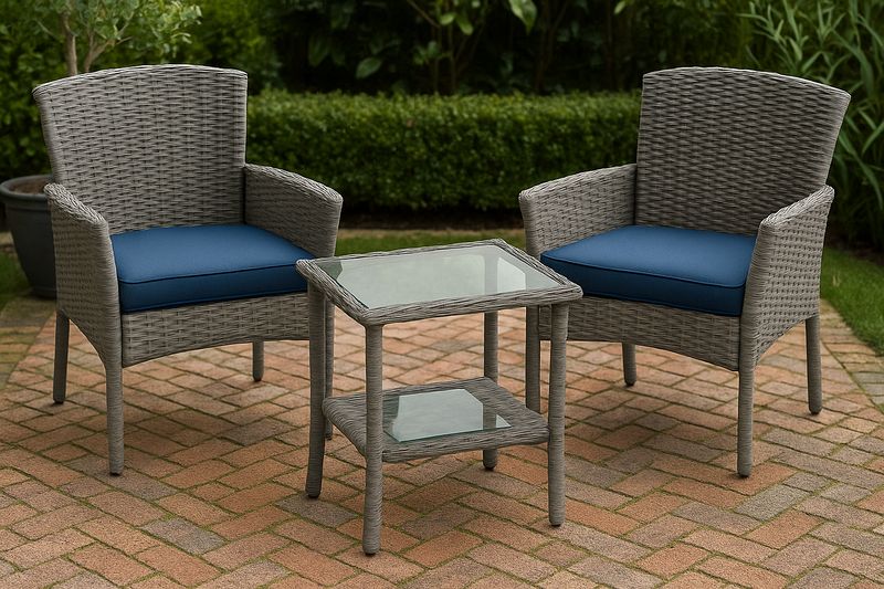 Juego de Silla de Jardín Gris Ratan Sintético Vidrio Azul 3 Piezas-Vitaaurorabelle