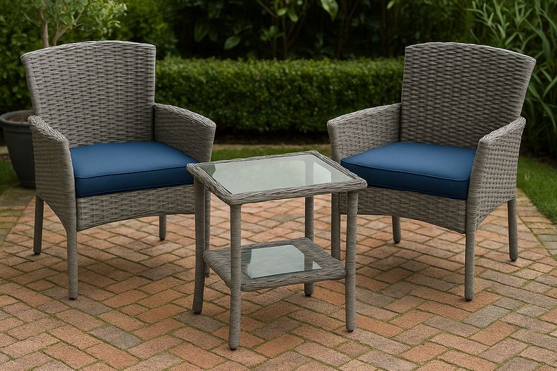 Juego de Silla de Jardín Gris Ratan Sintético Vidrio Azul 3 Piezas-Vitaaurorabelle