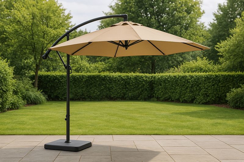 Sombrilla de jardín colgante 3m redonda beige poliéster aluminio-Vitaaurorabelle