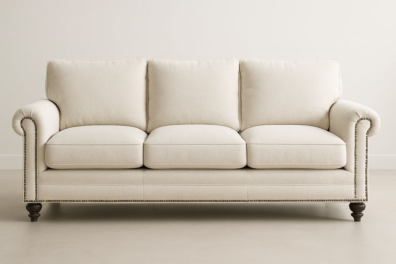 Sofá 3 plazas tejido algodón crema estructura madera pino largo 220 cm-Vitaaurorabelle