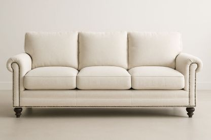 Sofá 3 plazas tejido algodón crema estructura madera pino largo 220 cm-Vitaaurorabelle