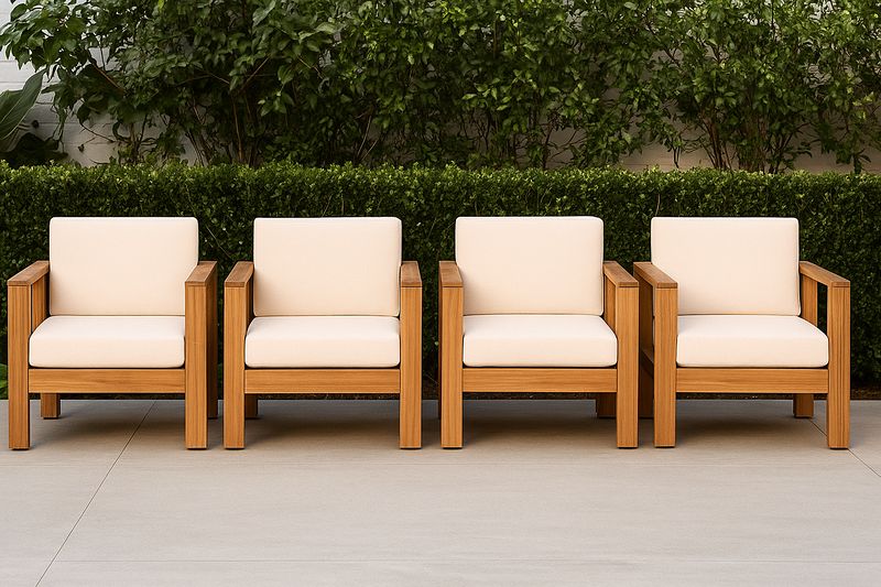 Juego de 4 sillones de madera teca cojines crema 75x80x90cm-Vitaaurorabelle