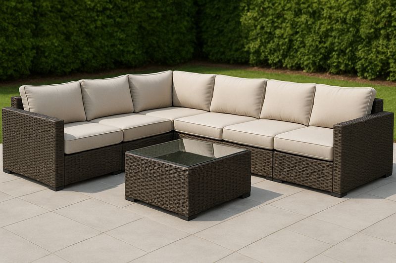 Conjunto de Sofás Esquinero Modular de Exterior Marrón/Beige Ratán Vidrio 6 Piezas-Vitaaurorabelle