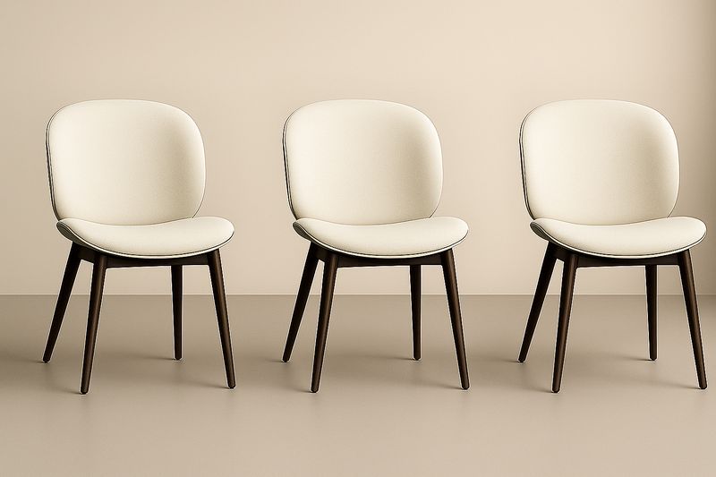 Set de 3 sillas comedor forma redondeada alto 80 cm ancho 50 cm profundidad 55 cm color crema tapizado en poliéster estructura madera de haya-Vitaaurorabelle