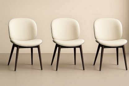 Set de 3 sillas comedor forma redondeada alto 80 cm ancho 50 cm profundidad 55 cm color crema tapizado en poliéster estructura madera de haya-Vitaaurorabelle