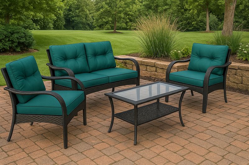 Conjunto de muebles de jardín 4 piezas ratán sintético cojines verde vidrio templado-Vitaaurorabelle