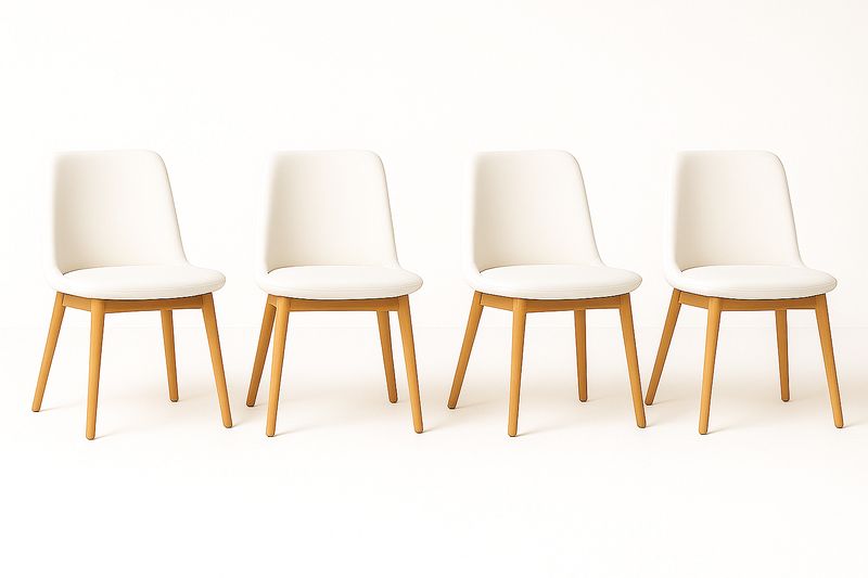 Conjunto 4 Sillas de Comedor Tapizadas Blanco Piel Sintética Patas Madera 80 cm-Vitaaurorabelle