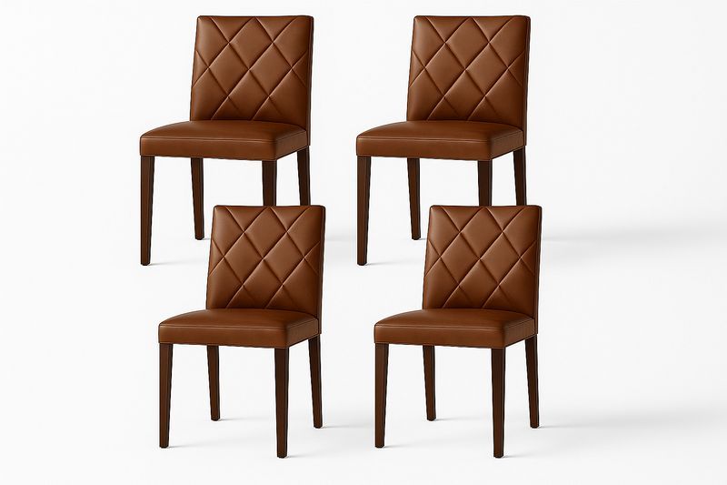 Conjunto de 4 sillas comedor tapizadas en cuero sintético marrón estructura madera 45x52x85cm-Vitaaurorabelle