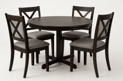 Juego de comedor redondo de madera marrón oscuro con 4 sillas-Vitaaurorabelle
