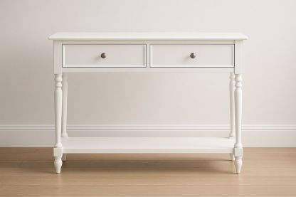 Mesa consola rectangular con dos cajones 120x40x75 cm blanco madera de pino-Vitaaurorabelle