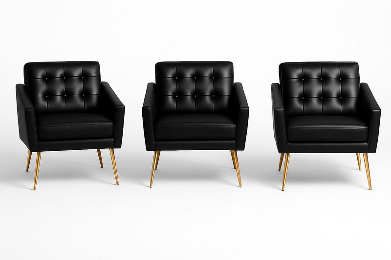 Juego de 3 sillones rectangulares cuero sintético negro 75x70x80 cm-Vitaaurorabelle