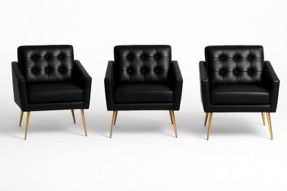 Juego de 3 sillones rectangulares cuero sintético negro 75x70x80 cm-Vitaaurorabelle