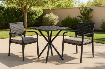 Conjunto de Muebles de Jardín Exterior 3 Piezas Negro Aluminio/Mimbre Sintético 70x70x75 cm-Vitaaurorabelle