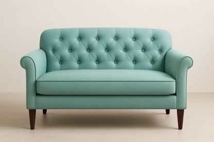 Sofá de dos plazas tapizado en tela turquesa con patas de madera 150 cm-Vitaaurorabelle