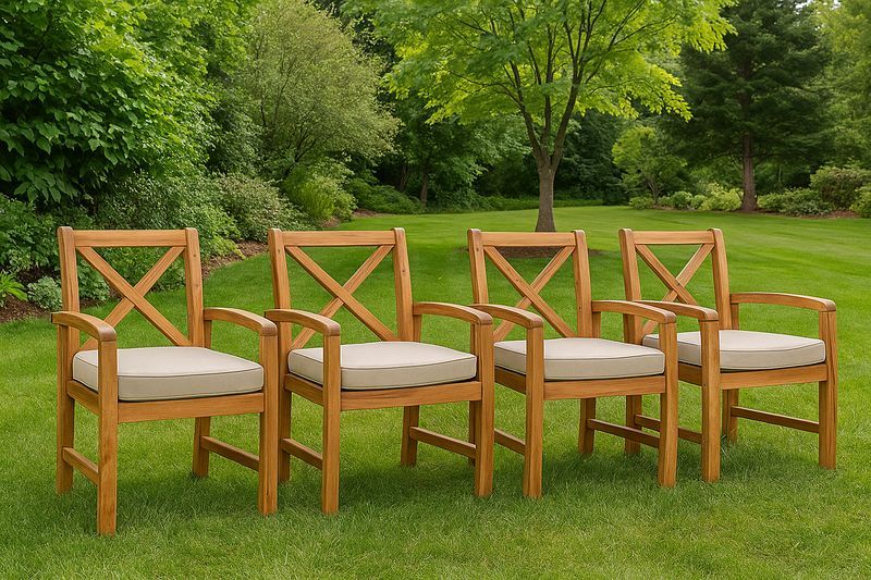 Juego de 4 sillas de jardín de teca con cojines crema-Vitaaurorabelle