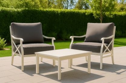 Conjunto de Muebles de Jardín de Aluminio con Cojines Grises 3 Piezas Blanco Aluminio/Gris-Vitaaurorabelle