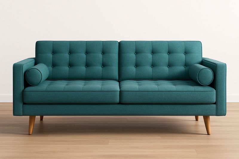 Sofá de Tela 3 Plazas Rectangular 220x85x80 cm Turquesa Madera-Vitaaurorabelle