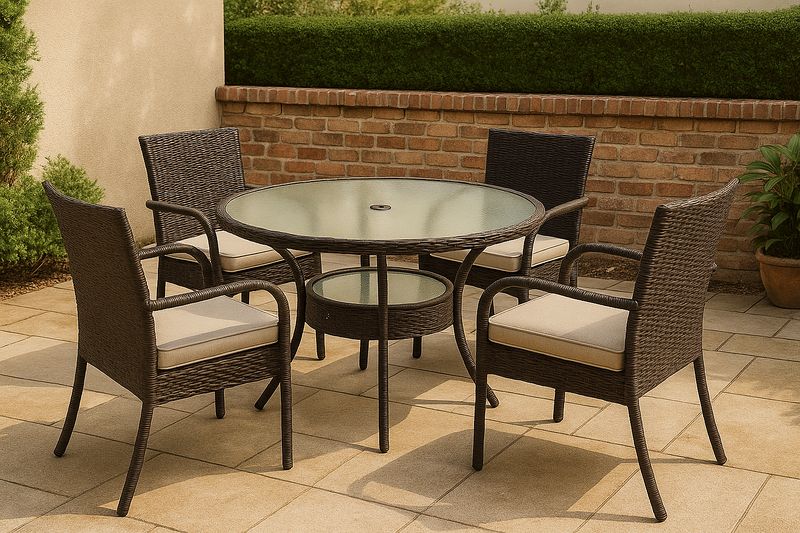 Conjunto de Comedor Exterior Redondo de Ratán y Vidrio 5 Piezas-Vitaaurorabelle