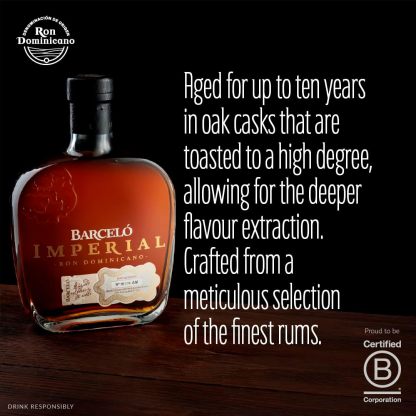 Ron Barceló Imperial - 700ml Bottle of Amber Rum, Naturally Aged up to 10 Years in Oak Barrique, Dominican Rum 100% Sugar Cane Juice