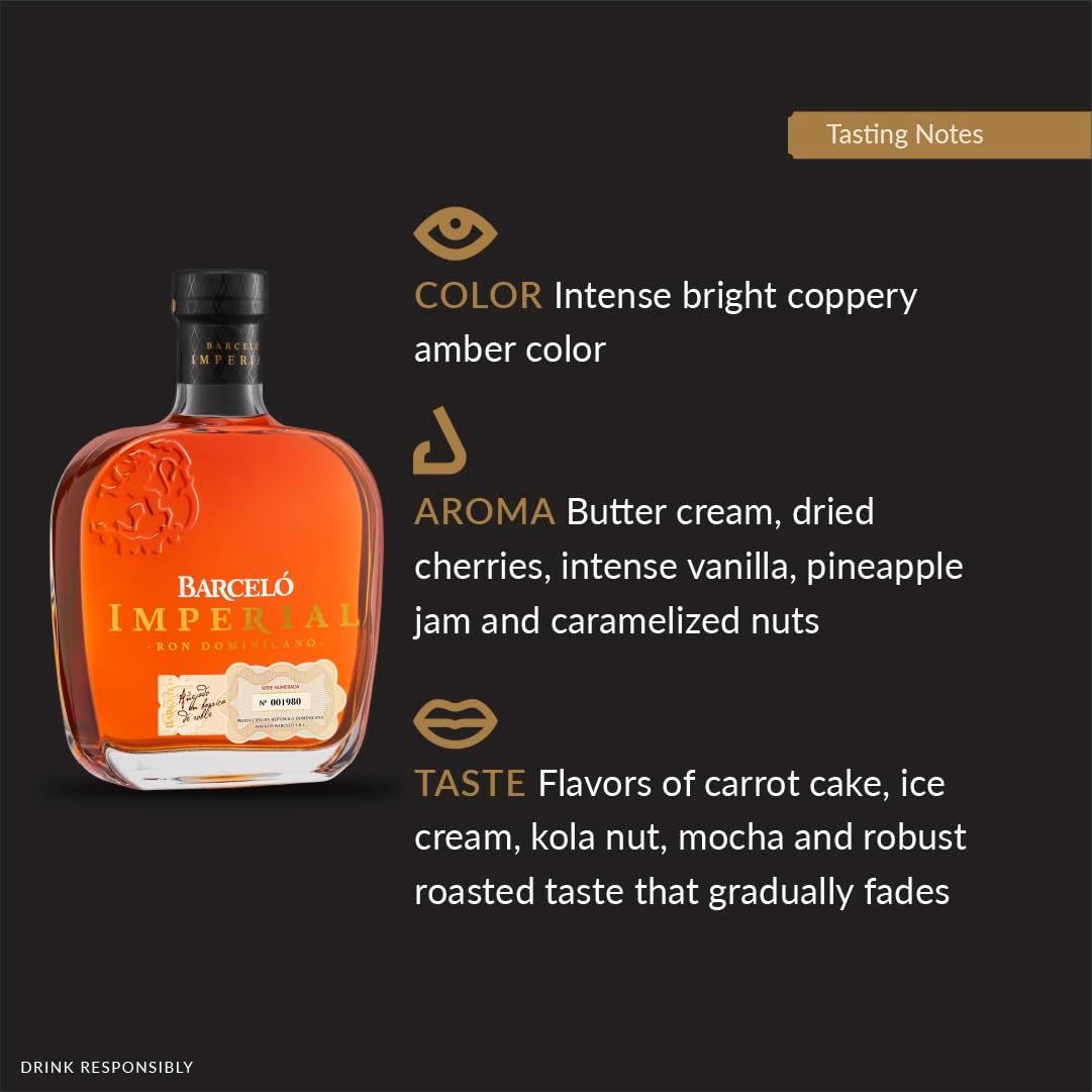 Ron Barceló Imperial - 700ml Bottle of Amber Rum, Naturally Aged up to 10 Years in Oak Barrique, Dominican Rum 100% Sugar Cane Juice