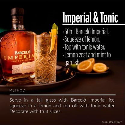 Ron Barceló Imperial - 700ml Bottle of Amber Rum, Naturally Aged up to 10 Years in Oak Barrique, Dominican Rum 100% Sugar Cane Juice