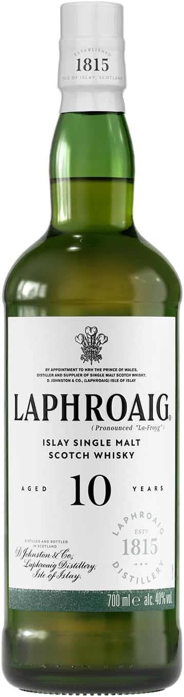 Laphroaig, Islay Single Malt Scotch Whisky 10 Years, 100% Malt Barley - 1 Bottle of 700 ml