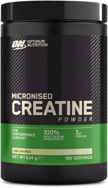 Optimum Nutrition Micronised Creatine Monohydrate Powder, 100% Pure Creatine - Supplement to Improve Strength and Muscle Performance, Pre and Post Workout, Aroma Free, 635g (186 Servings)