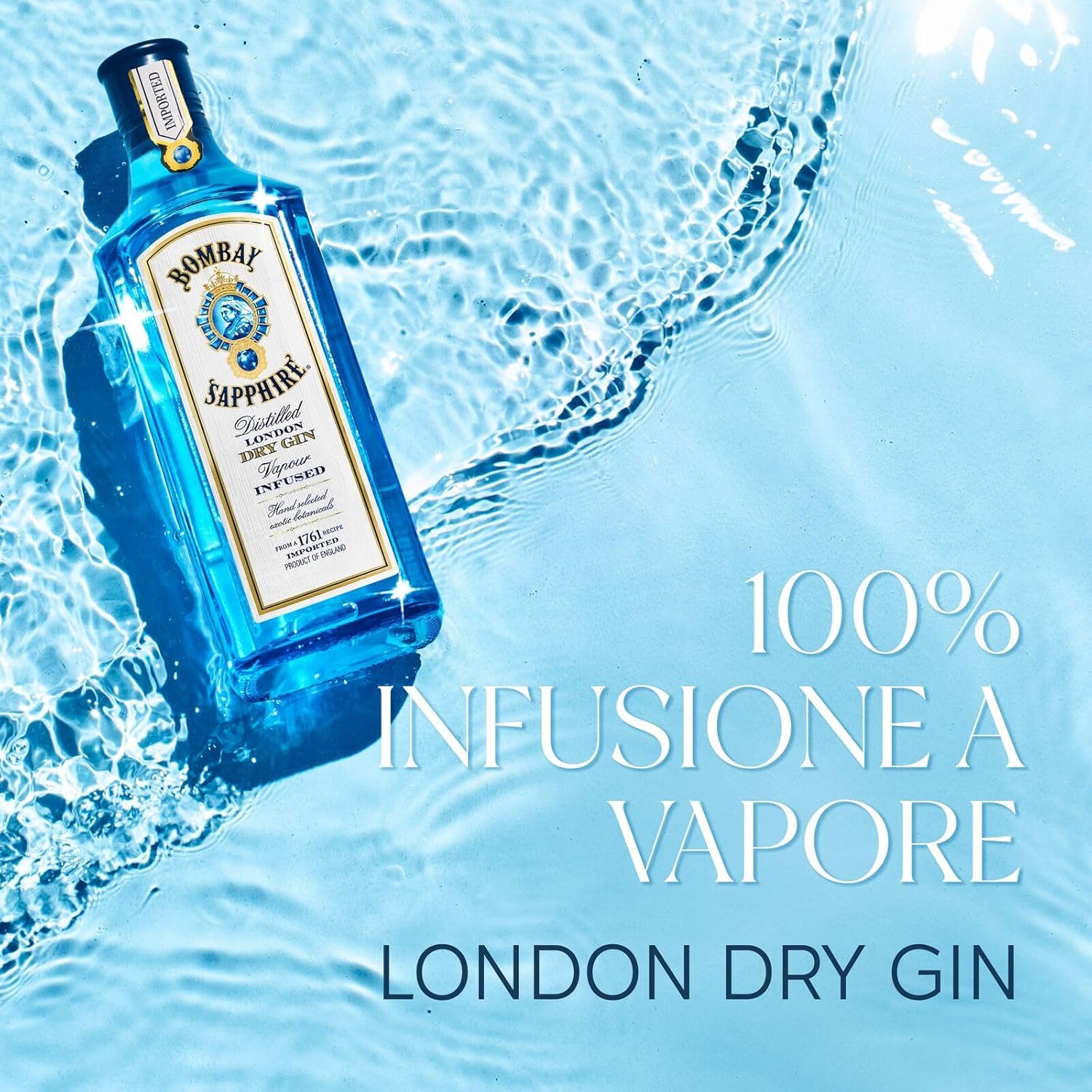 Bombay Sapphire London Dry Gin, 40% Vol., 100cl / 1L, 100% Steam Infused Gin with 10 Carefully Selected Botanical