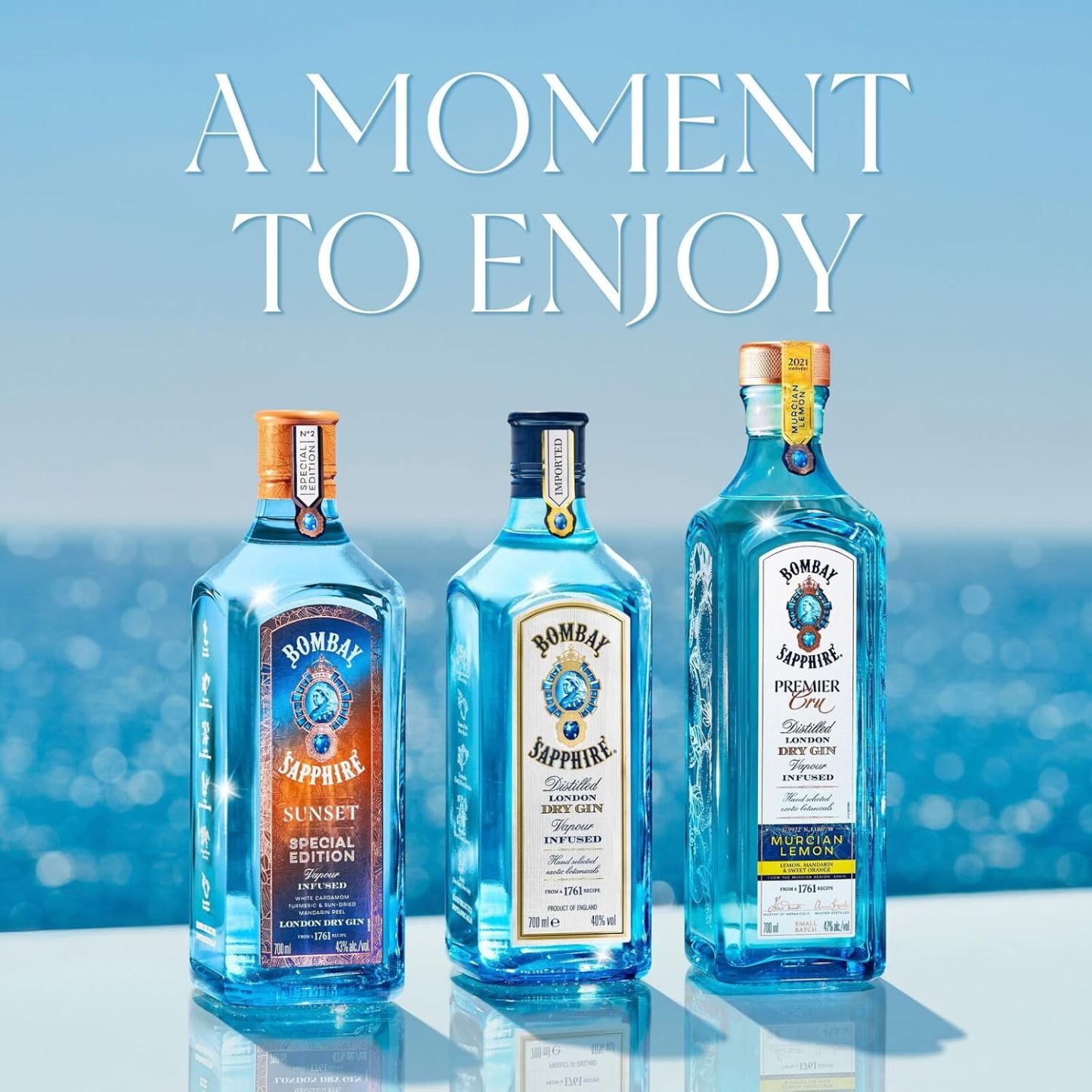 Bombay Sapphire London Dry Gin, 40% Vol., 100cl / 1L, 100% Steam Infused Gin with 10 Carefully Selected Botanical