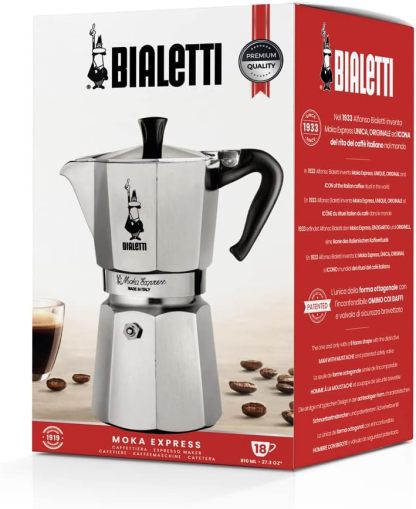 Bialetti Moka Express Coffee Maker, 18 Cups, Anti-Scald Handle, Not Suitable for Induction, 18 Cups (800 ml), Aluminium