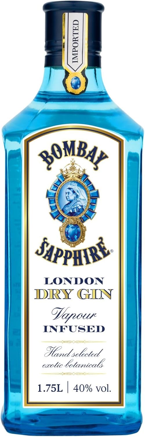 Bombay Sapphire London Dry Gin, 40% Vol., 100cl / 1L, 100% Steam Infused Gin with 10 Carefully Selected Botanical