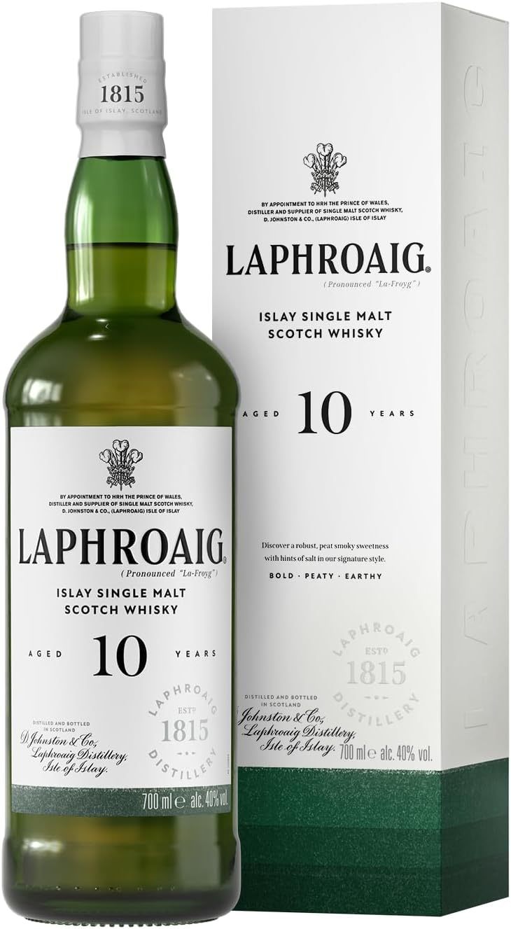 Laphroaig, Islay Single Malt Scotch Whisky 10 Years, 100% Malt Barley - 1 Bottle of 700 ml