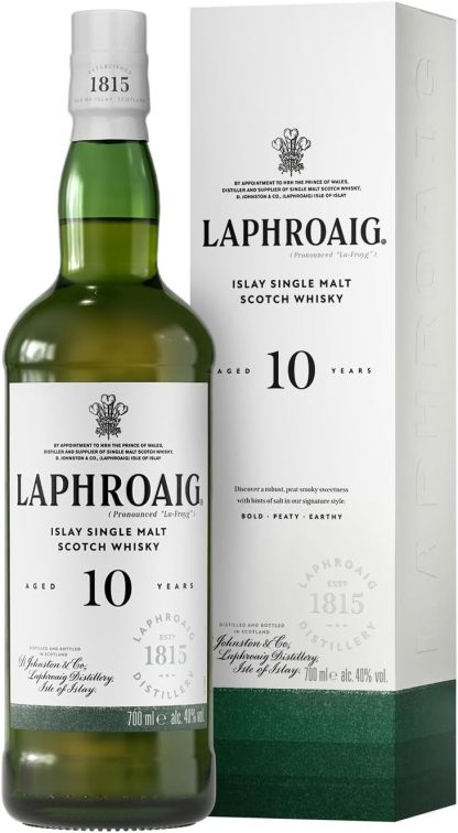 Laphroaig, Islay Single Malt Scotch Whisky 10 Years, 100% Malt Barley - 1 Bottle of 700 ml