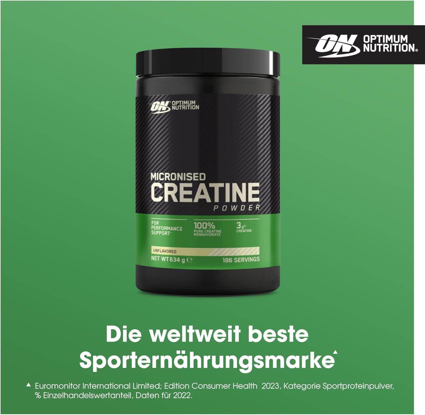 Optimum Nutrition Micronised Creatine Monohydrate Powder, 100% Pure Creatine - Supplement to Improve Strength and Muscle Performance, Pre and Post Workout, Aroma Free, 635g (186 Servings)