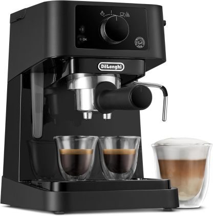 De'Longhi Stilosa EC235.BK Macchina manuale da Caffè Espresso e Cappuccino, Caffè in Polvere o in Cialde E.S.E., Montalatte classico per Cappuccini, serbatoio 1L, 1100W, Caldaia Acciaio Inox, Nero [Classe di efficienza energetica A+]