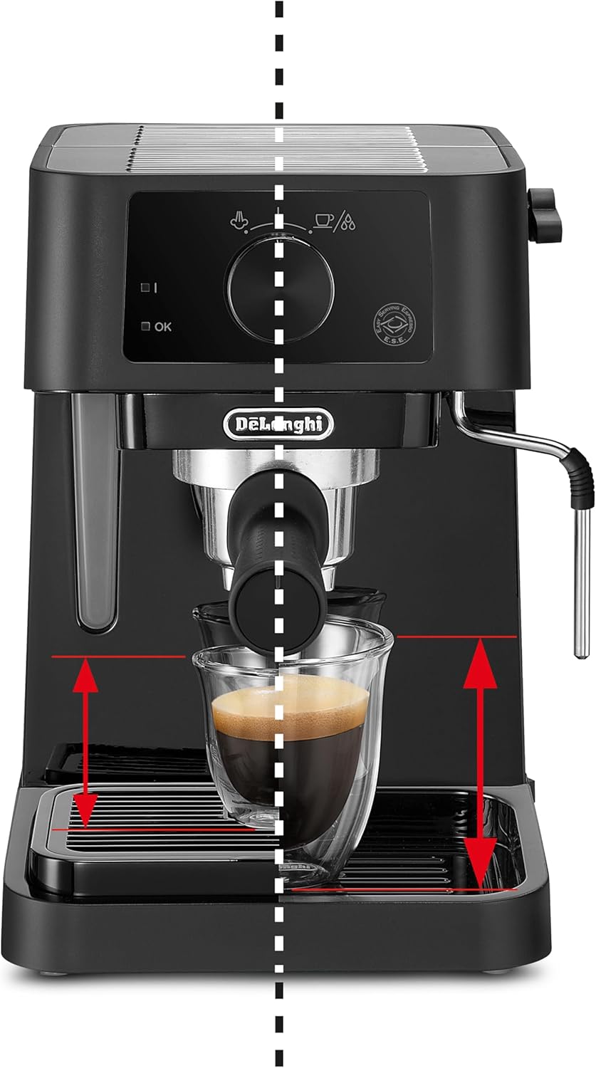 De'Longhi Stilosa EC235.BK Macchina manuale da Caffè Espresso e Cappuccino, Caffè in Polvere o in Cialde E.S.E., Montalatte classico per Cappuccini, serbatoio 1L, 1100W, Caldaia Acciaio Inox, Nero [Classe di efficienza energetica A+]