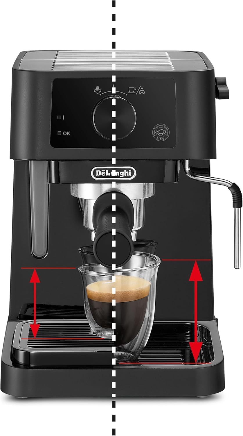 De'Longhi Stilosa EC235.BK Macchina manuale da Caffè Espresso e Cappuccino, Caffè in Polvere o in Cialde E.S.E., Montalatte classico per Cappuccini, serbatoio 1L, 1100W, Caldaia Acciaio Inox, Nero [Classe di efficienza energetica A+]