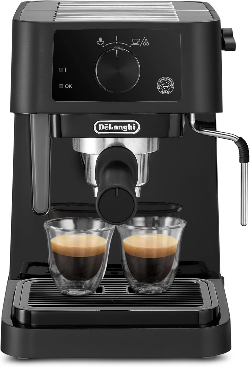 De'Longhi Stilosa EC235.BK Macchina manuale da Caffè Espresso e Cappuccino, Caffè in Polvere o in Cialde E.S.E., Montalatte classico per Cappuccini, serbatoio 1L, 1100W, Caldaia Acciaio Inox, Nero [Classe di efficienza energetica A+]