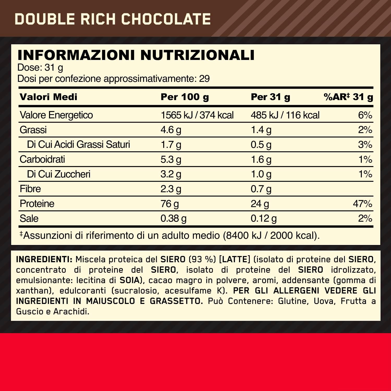 Optimum Nutrition Gold Standard 100% Whey, Protein Powder, Double Chocolate Flavour, 900 g, 29 Servings