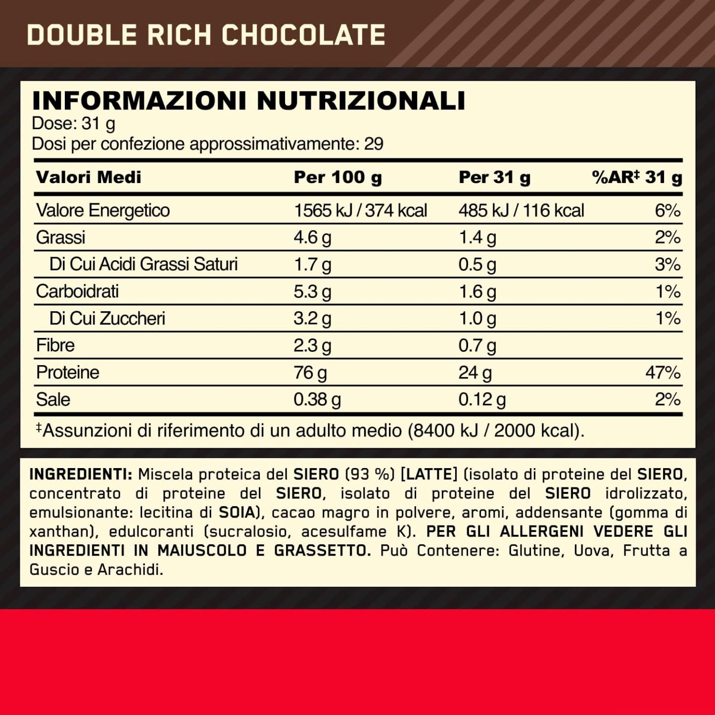 Optimum Nutrition Gold Standard 100% Whey, Protein Powder, Double Chocolate Flavour, 900 g, 29 Servings