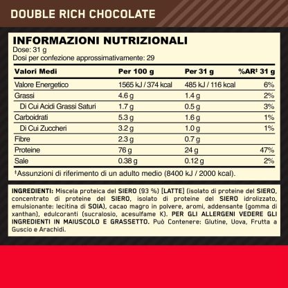 Optimum Nutrition Gold Standard 100% Whey, Protein Powder, Double Chocolate Flavour, 900 g, 29 Servings