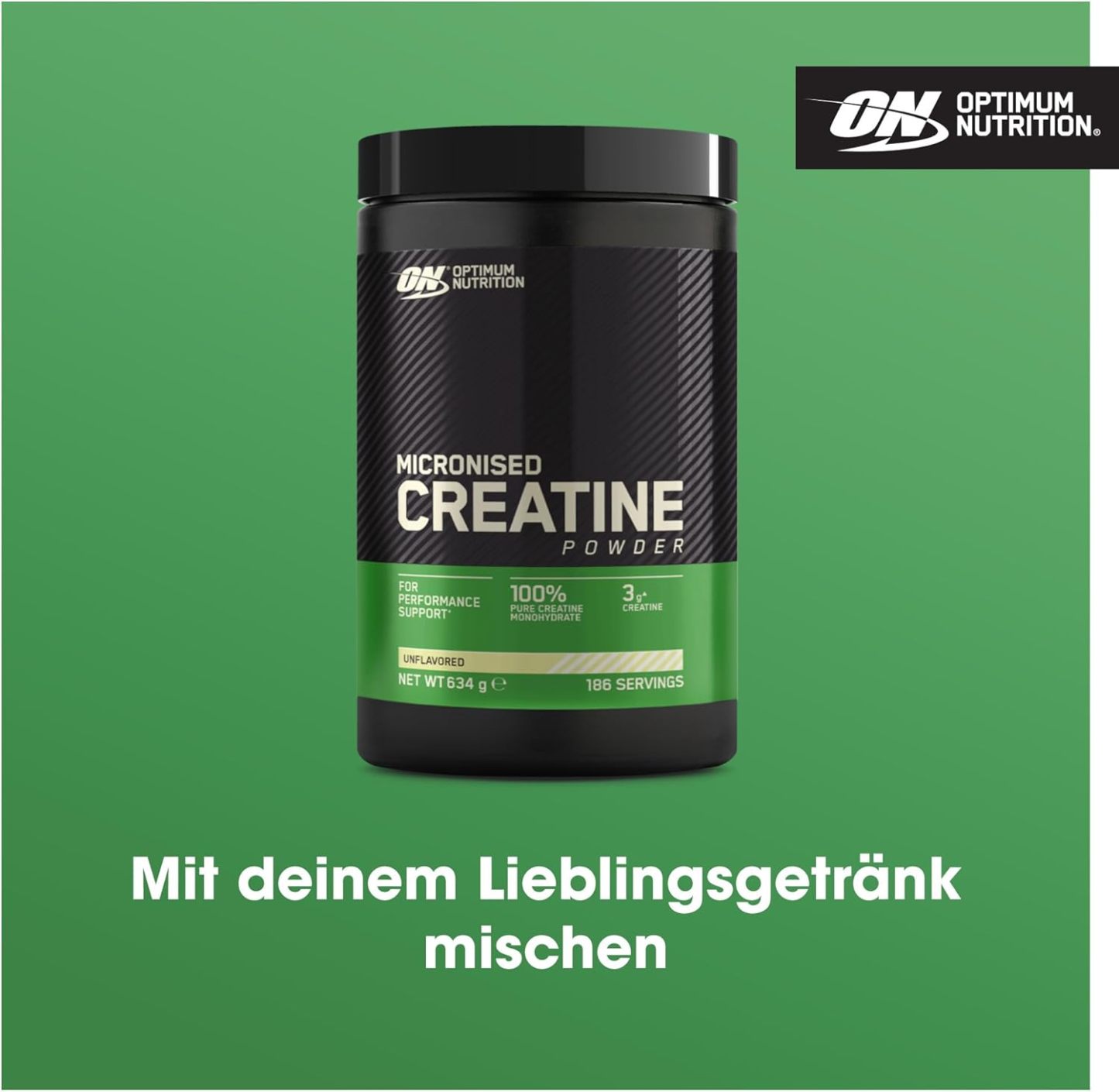 Optimum Nutrition Micronised Creatine Monohydrate Powder, 100% Pure Creatine - Supplement to Improve Strength and Muscle Performance, Pre and Post Workout, Aroma Free, 635g (186 Servings)