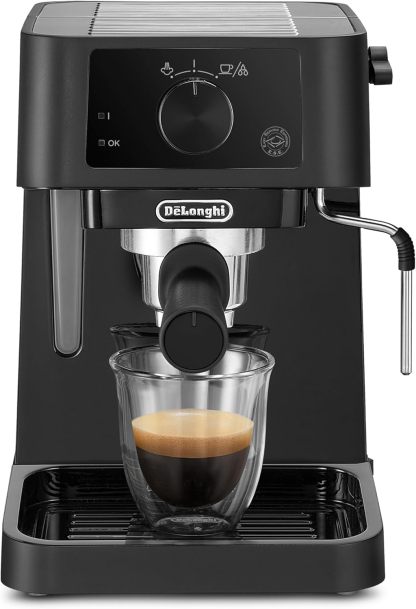 De'Longhi Stilosa EC235.BK Macchina manuale da Caffè Espresso e Cappuccino, Caffè in Polvere o in Cialde E.S.E., Montalatte classico per Cappuccini, serbatoio 1L, 1100W, Caldaia Acciaio Inox, Nero [Classe di efficienza energetica A+]