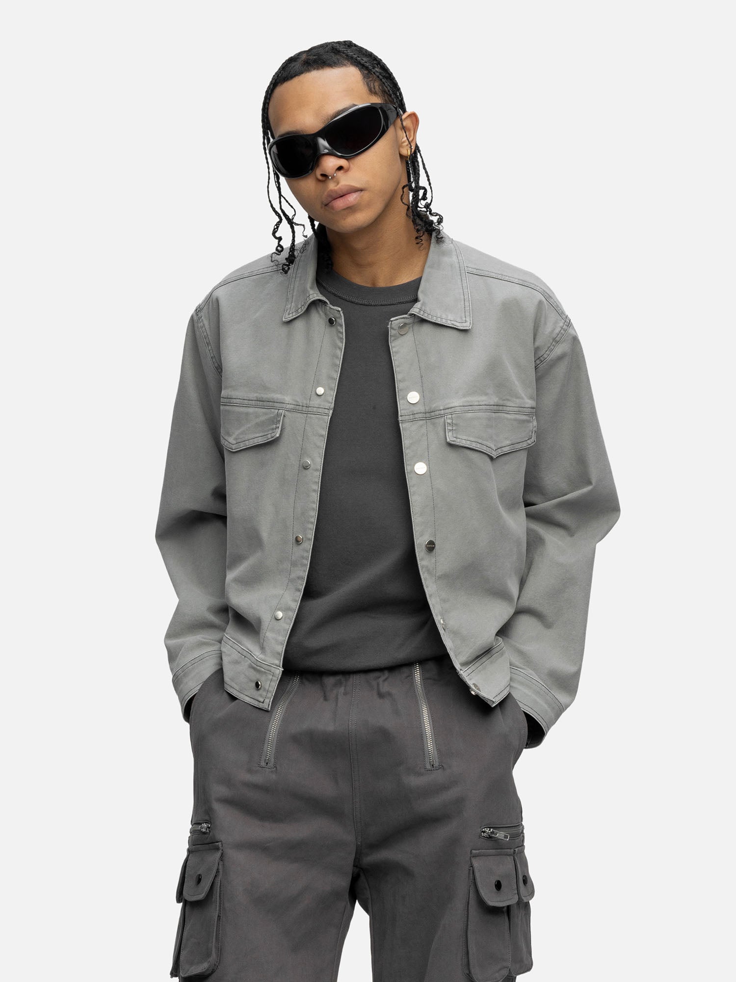 LINED CANVAS JACKET WASHED GREY