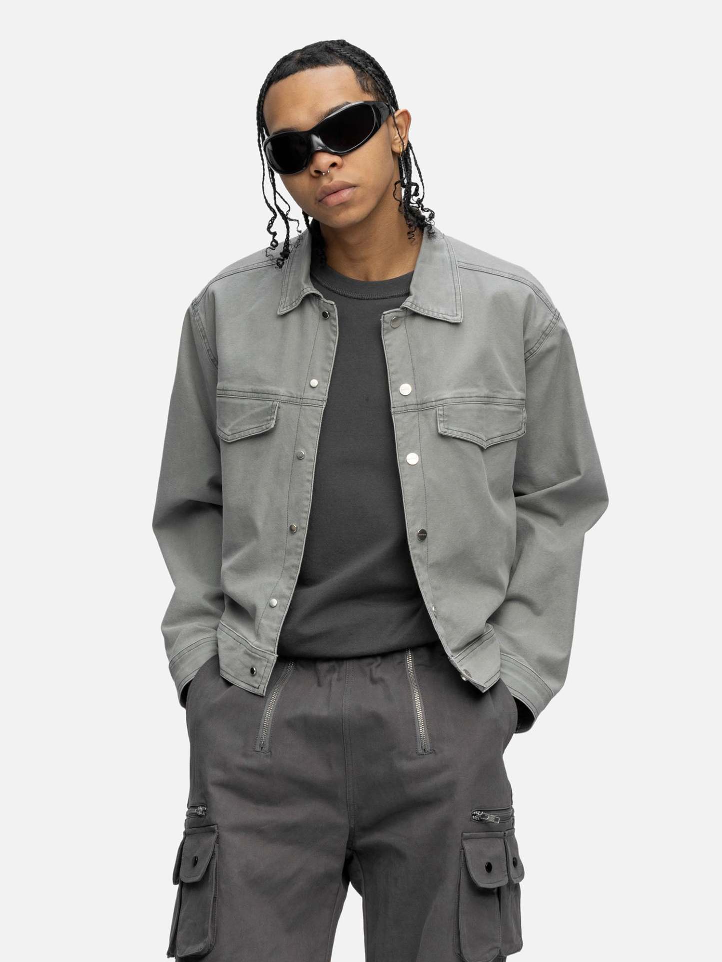 LINED CANVAS JACKET WASHED GREY