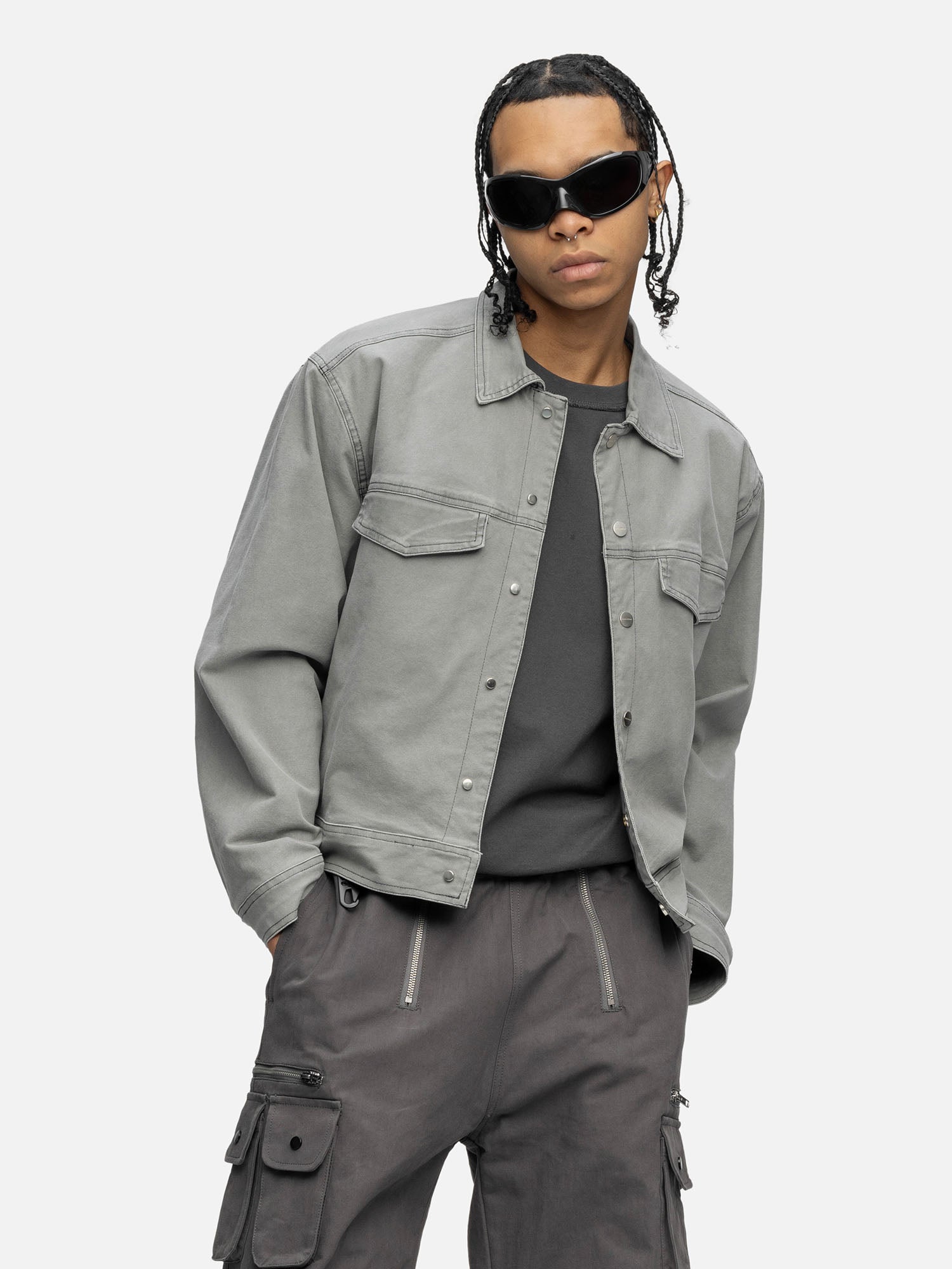 LINED CANVAS JACKET WASHED GREY