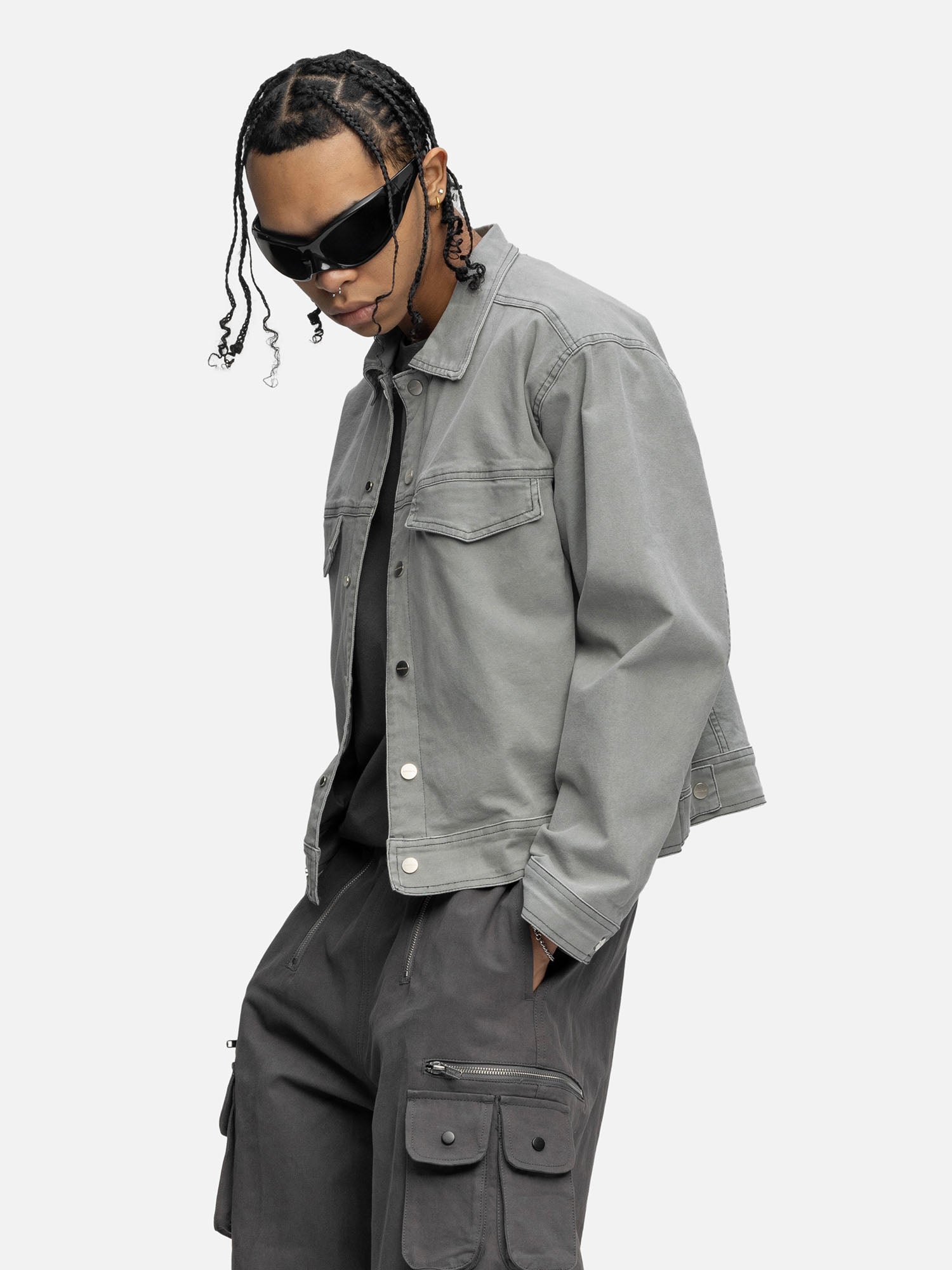 LINED CANVAS JACKET WASHED GREY