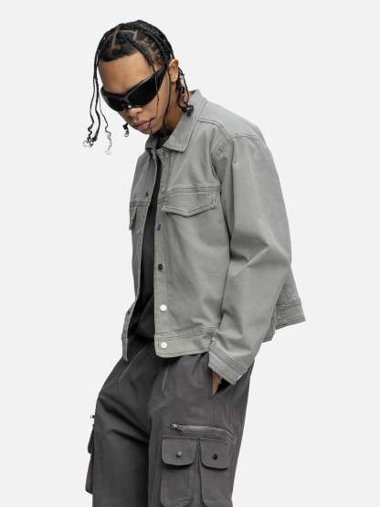 LINED CANVAS JACKET WASHED GREY