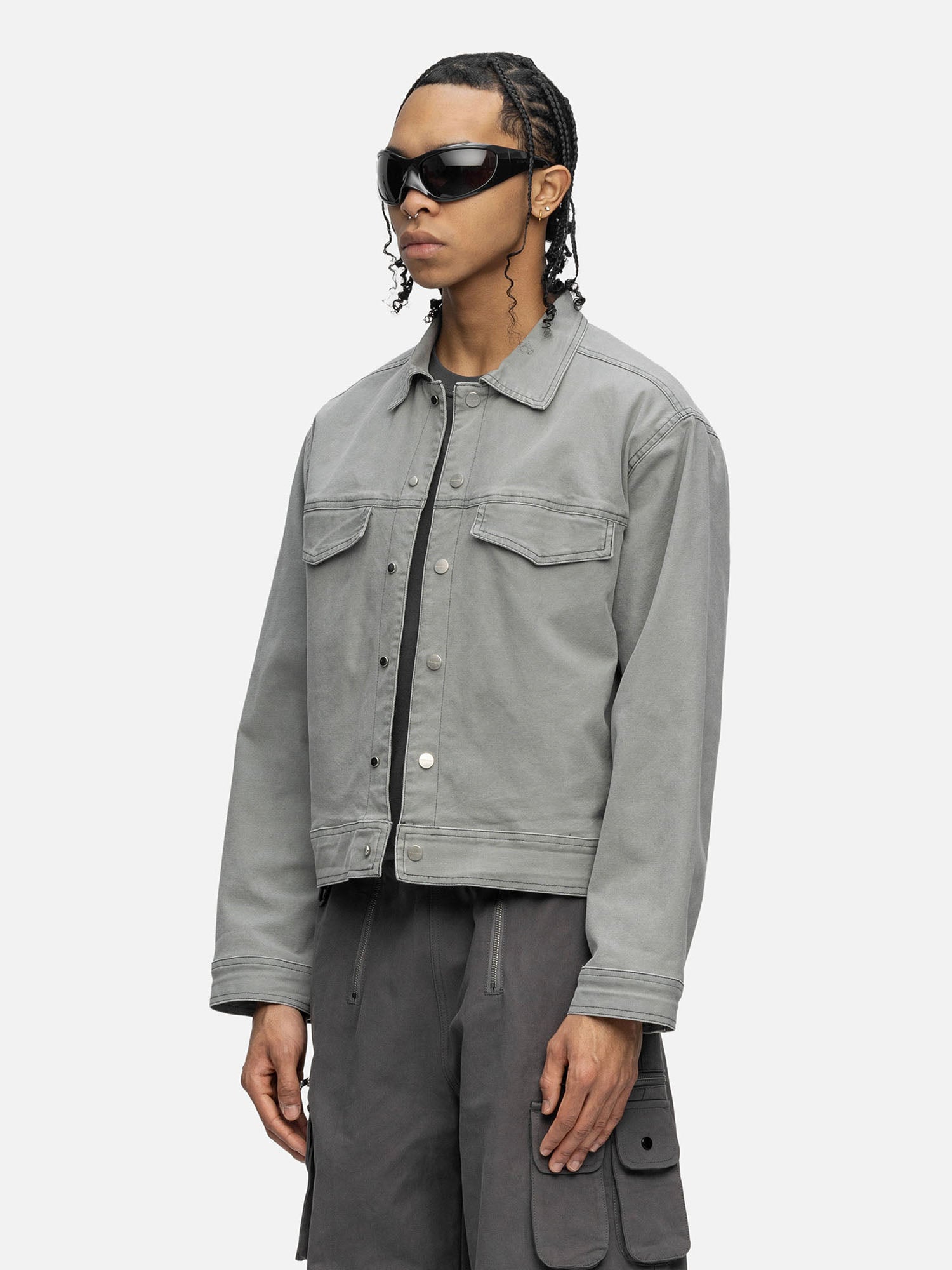 LINED CANVAS JACKET WASHED GREY